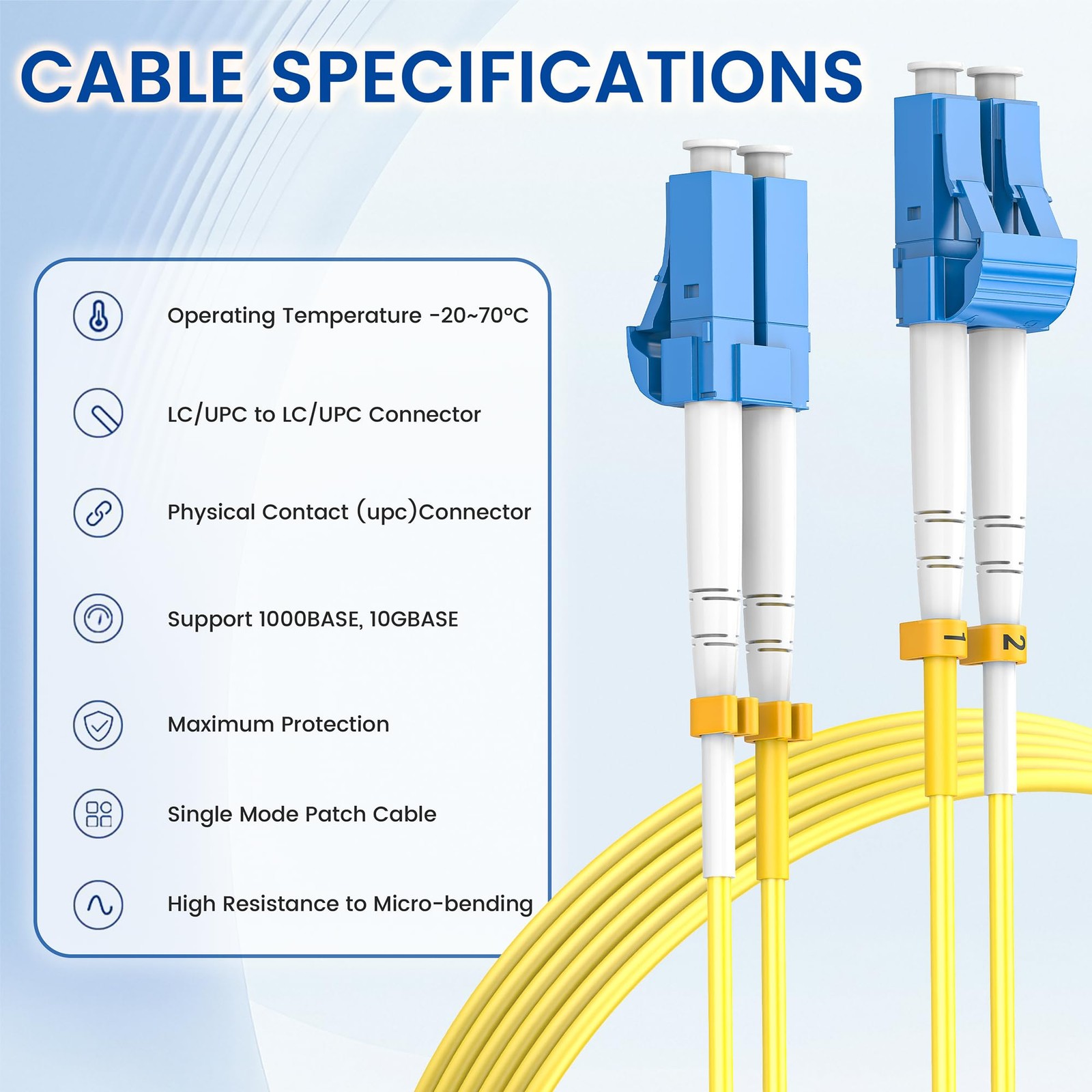 SpeedyCables OS2 LC-LC Fiber Cable 0.5m Yellow Duplex