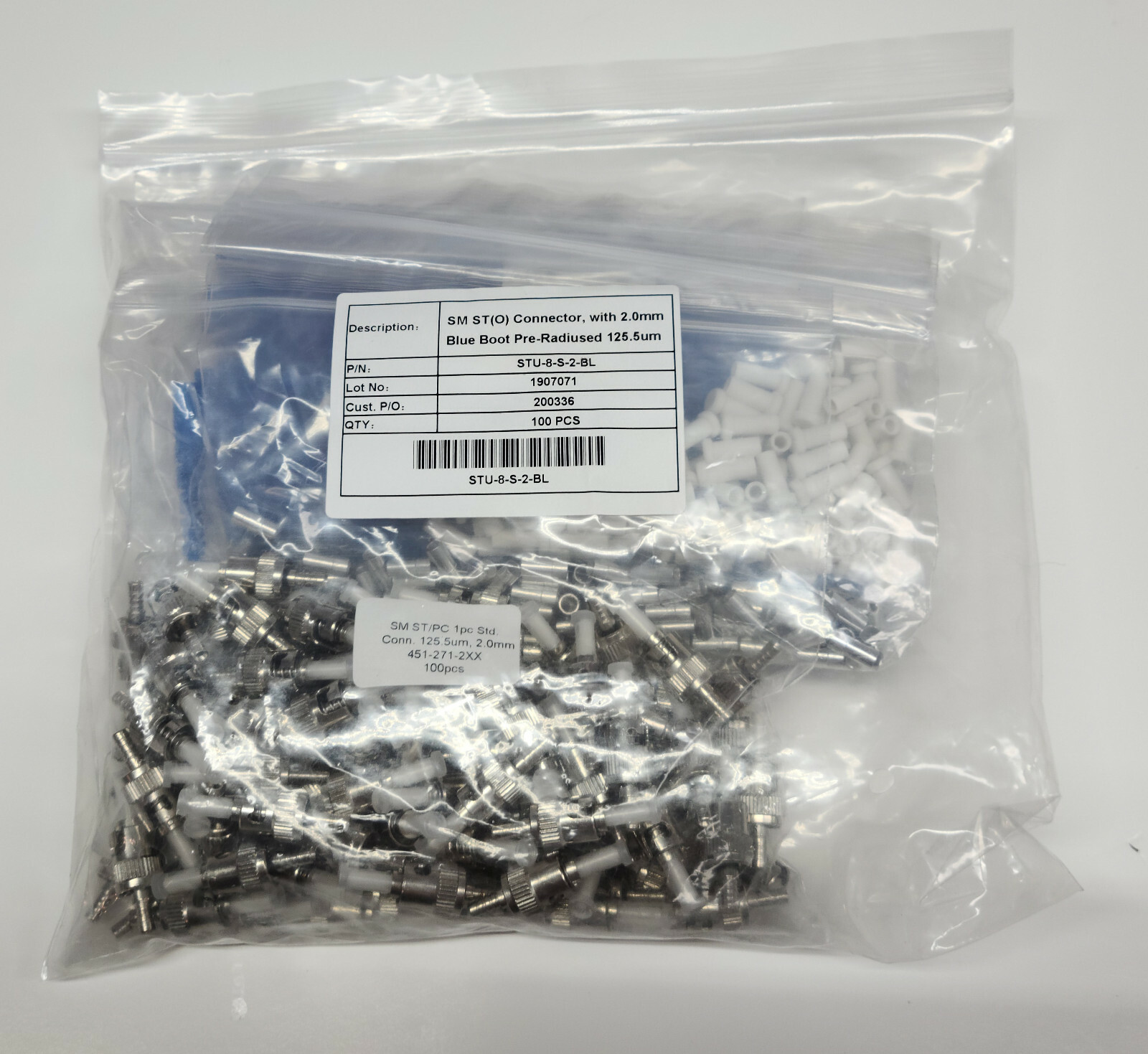 ST/UPC Epoxy & Polish Connector, SM Blue, 2mm Boot, Pre-Radiused (100 pack)