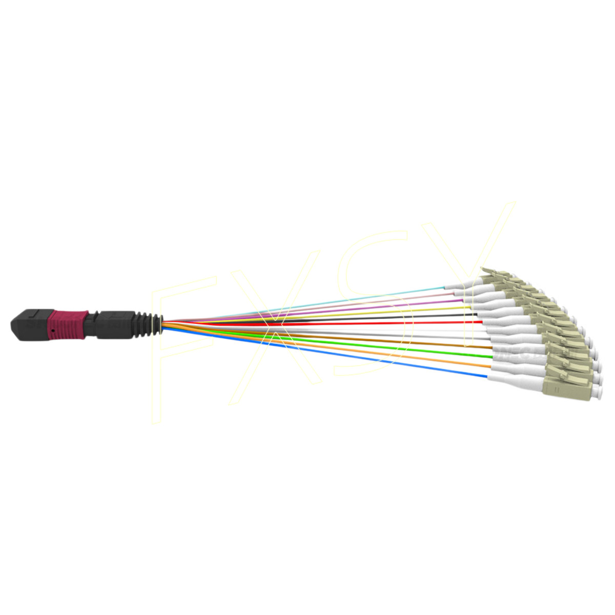 MPO to LC OM4 12 Core Breakout Fan Fiber Optic Patch Cord Cable For MTP Cassette