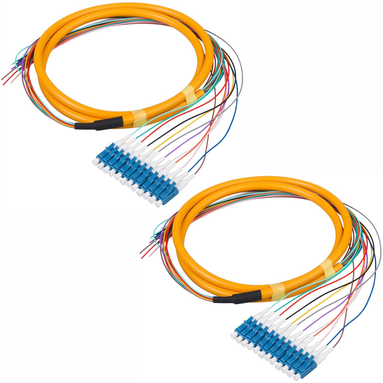 2-Pack LC/UPC Fiber Optic Pigtail 1.5m 12 Strand SingleMode 9/125 Fiber Pigta…