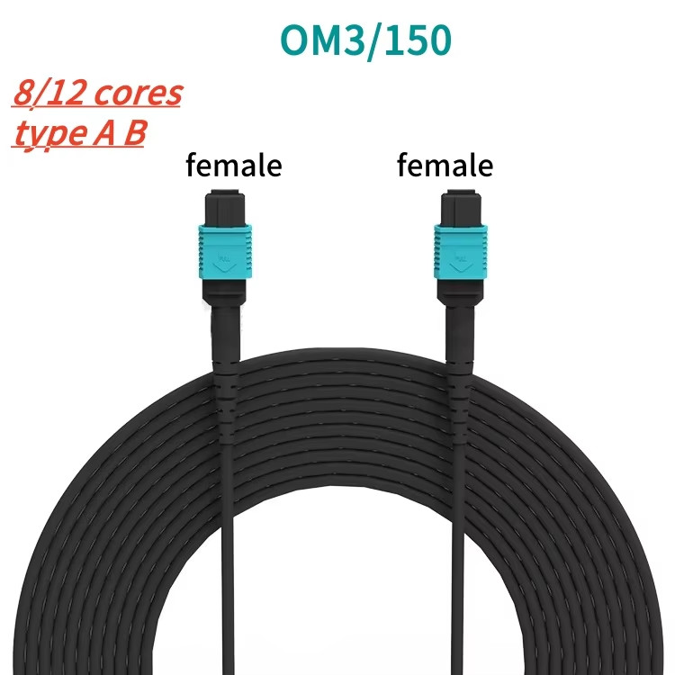 30~100M Aarmord Fiber Jumper OM3 MPO Female-MPO Female 8 12 cores Mutimode Cable