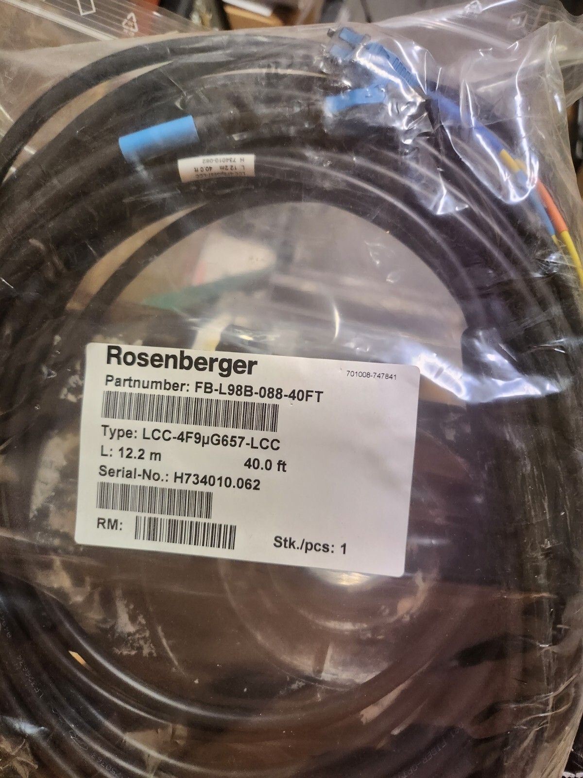 Lot Of 2 NEW Rosenberger FB L98B 088 40 Feet type Lcd Fiber Cable
