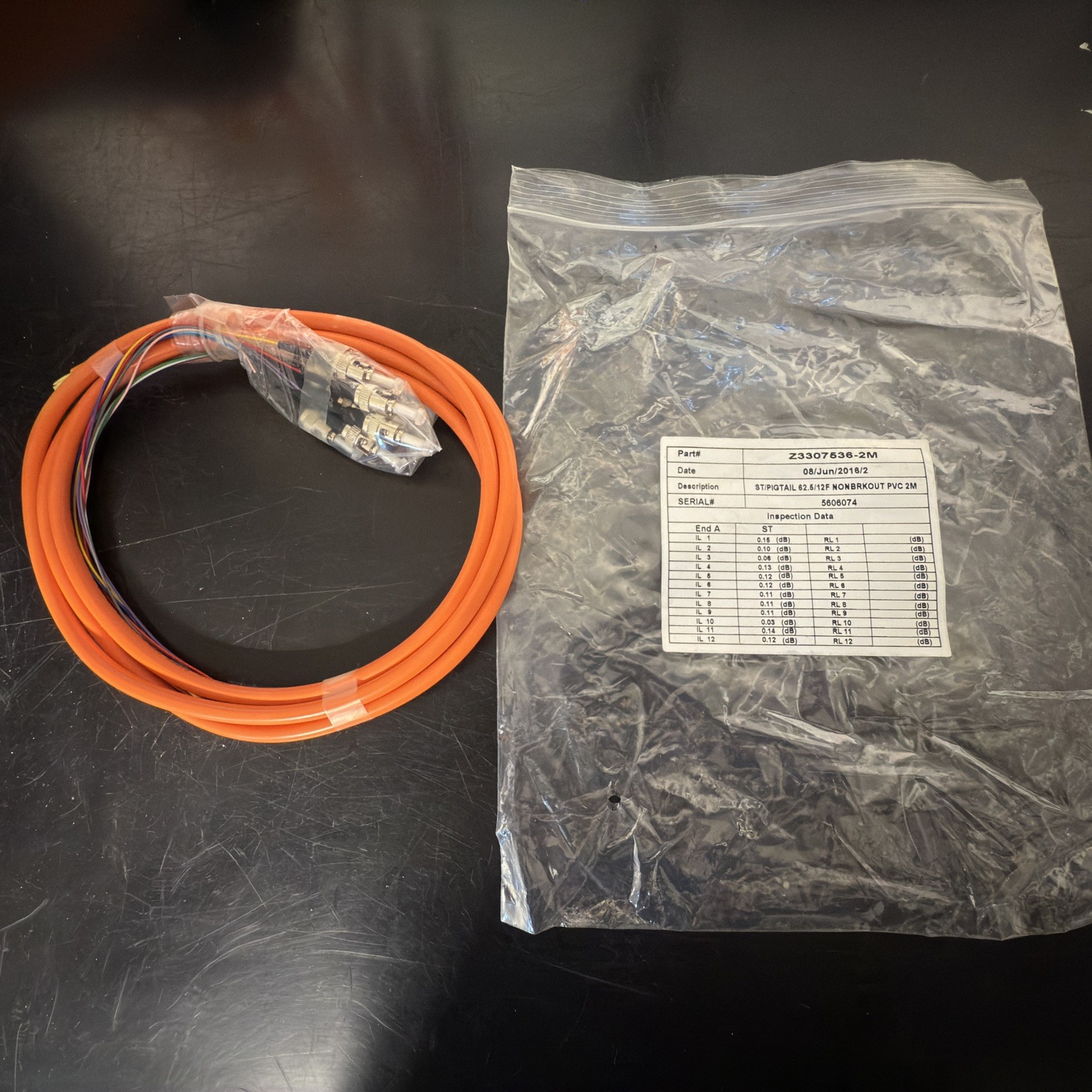 ST FIBER PIGTAIL PVC- 12Ct. MultiMode, 2Meter, JACKETED, ORANGE, 900um