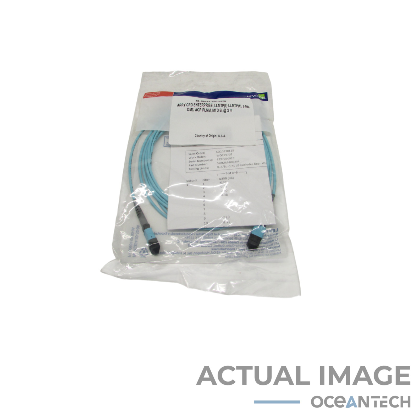 New Leviton 5L8MM-B003M LLMTP Female to LLMTP Female OM3 3M Arrav Cord