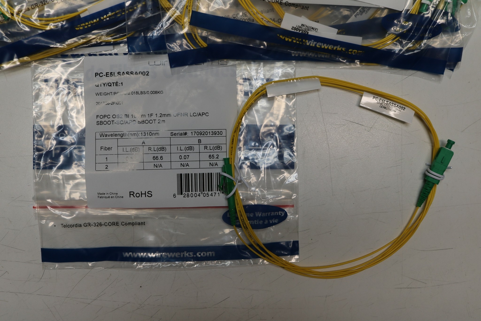 50x Lot 2m 6.5ft Fiber Optic Patch Cable Singlemode Simplex Fiber OFNR LC/APC