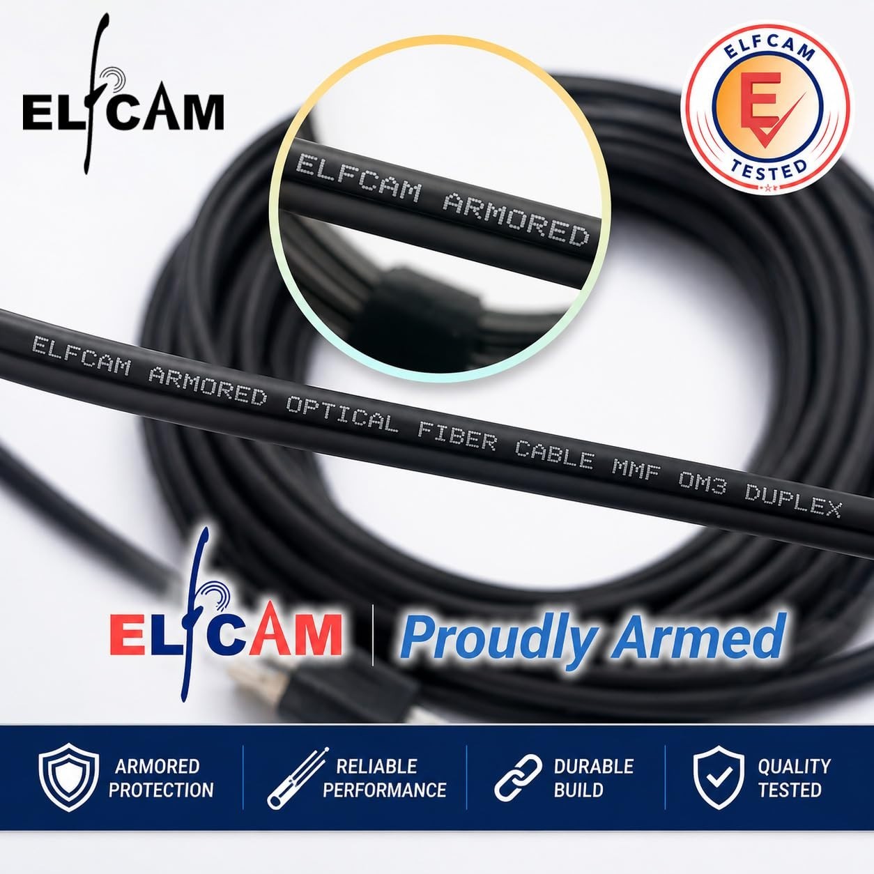 20m Armored Fiber Optic Cable LC/UPC to LC/UPC OM3 Duplex 50/125μm Indoor/Outdoo