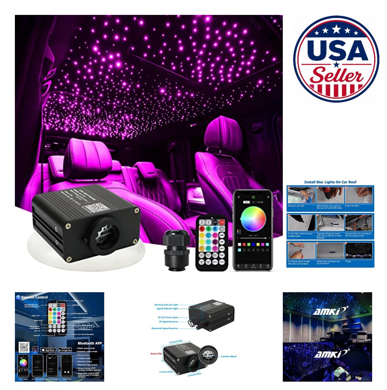 Fiber Optic Starlight Kit 16W Sound Activated 600pcs 9.8ft Cable Bluetooth APP