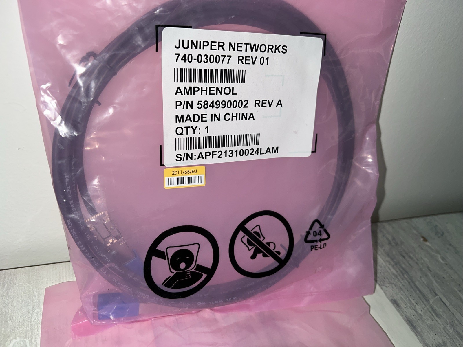 OEM Juniper 740-030077 10GbE Gigabit SFP+ 10ft Direct Attach Copper Cable