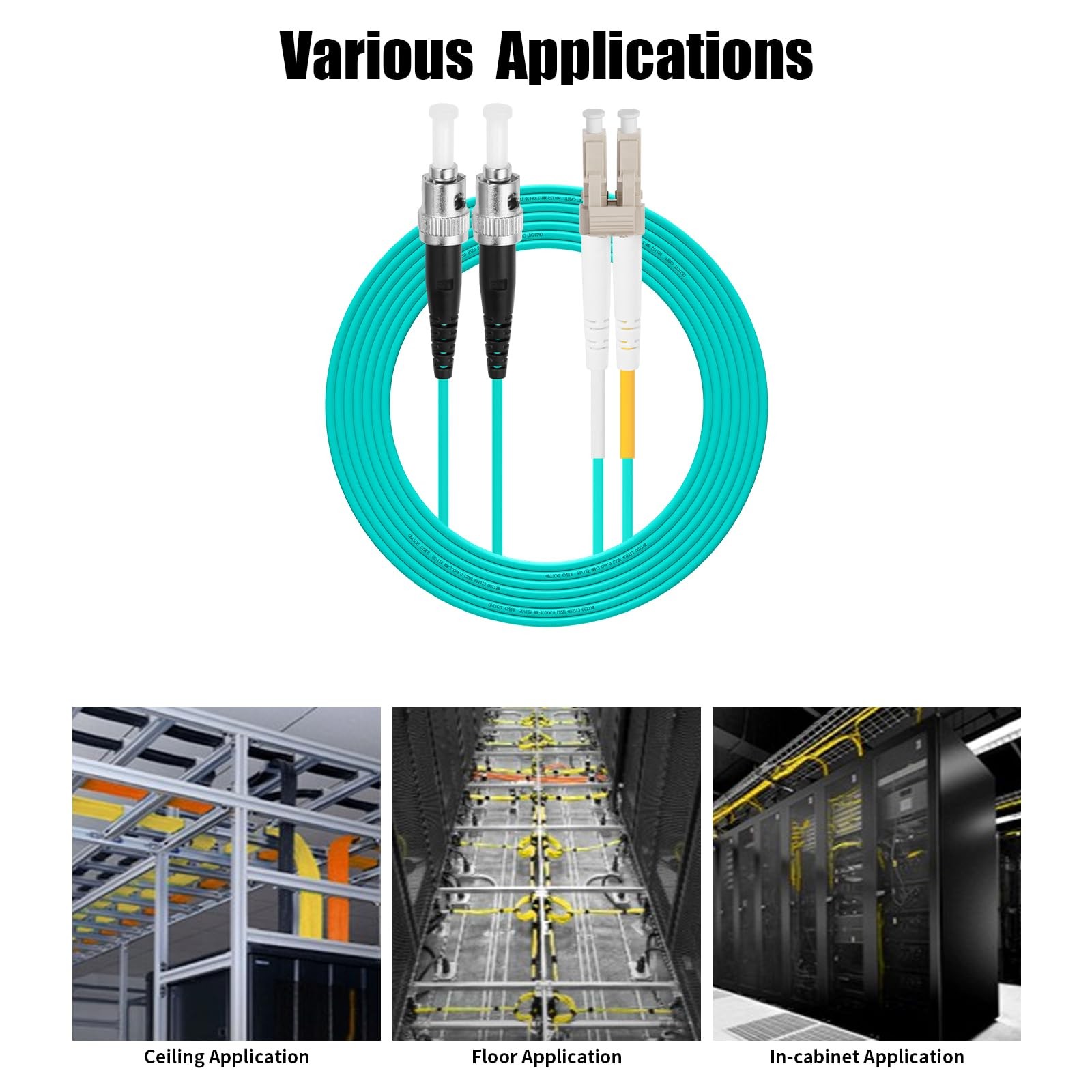 OM3 LC to ST Multi-Mode Fiber Patch Cable Duplex 50/125m 10G/40G OD-2.0mm