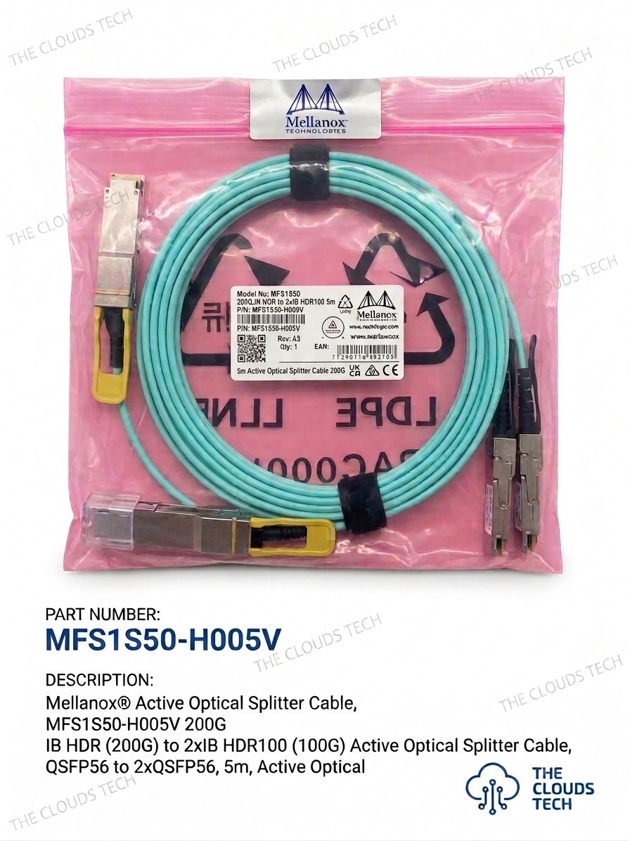 New Mellanox NVIDIA MFS1S50-H005V 200G to 2x100G QSFP56 AOC Splitter Cable 5m