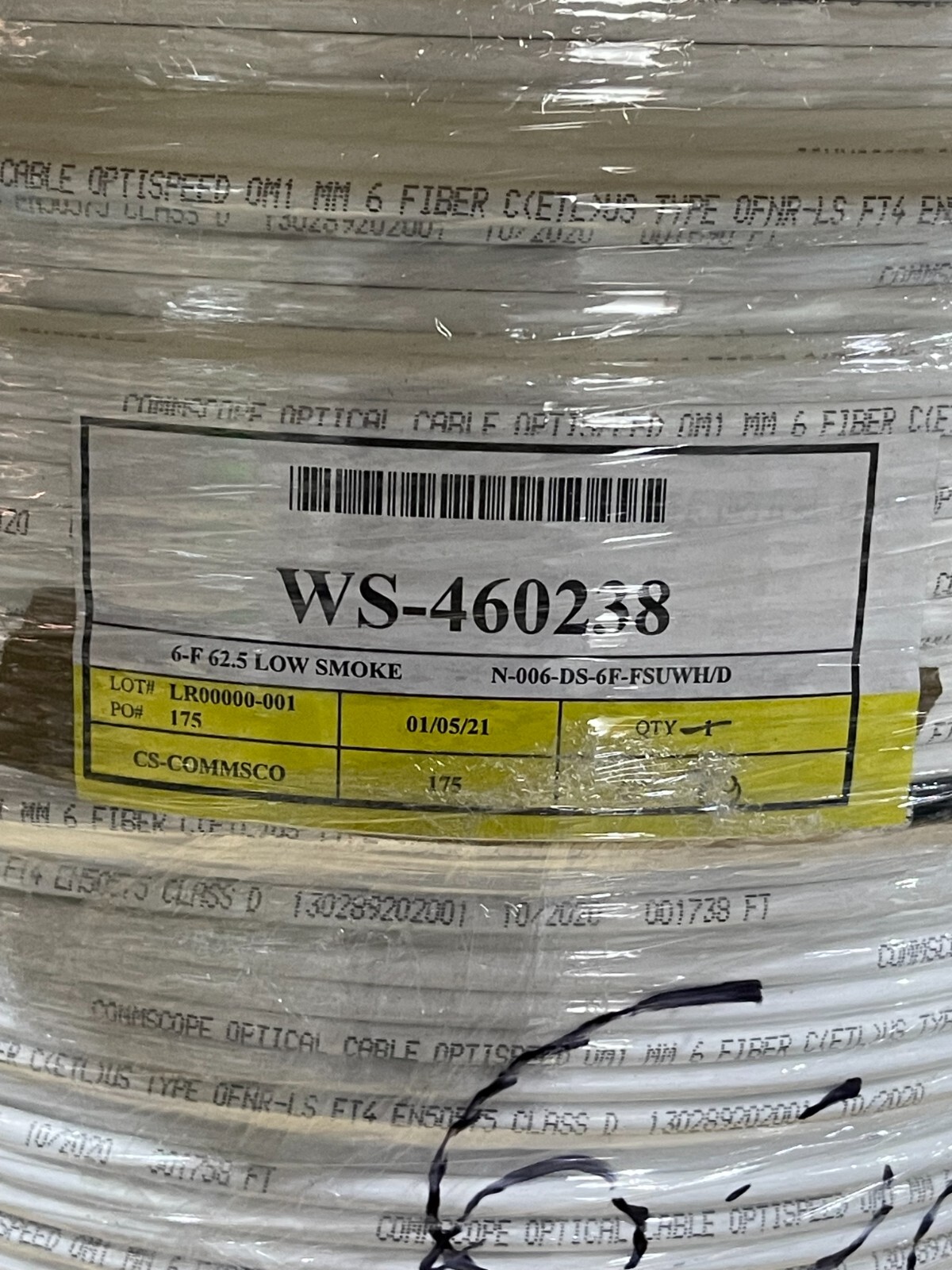 COMMSCOPE 6 STRAND FIBER N-006-DS-6F-FSU Optispeed OM1 MULTIMODE 600 feet WHITE