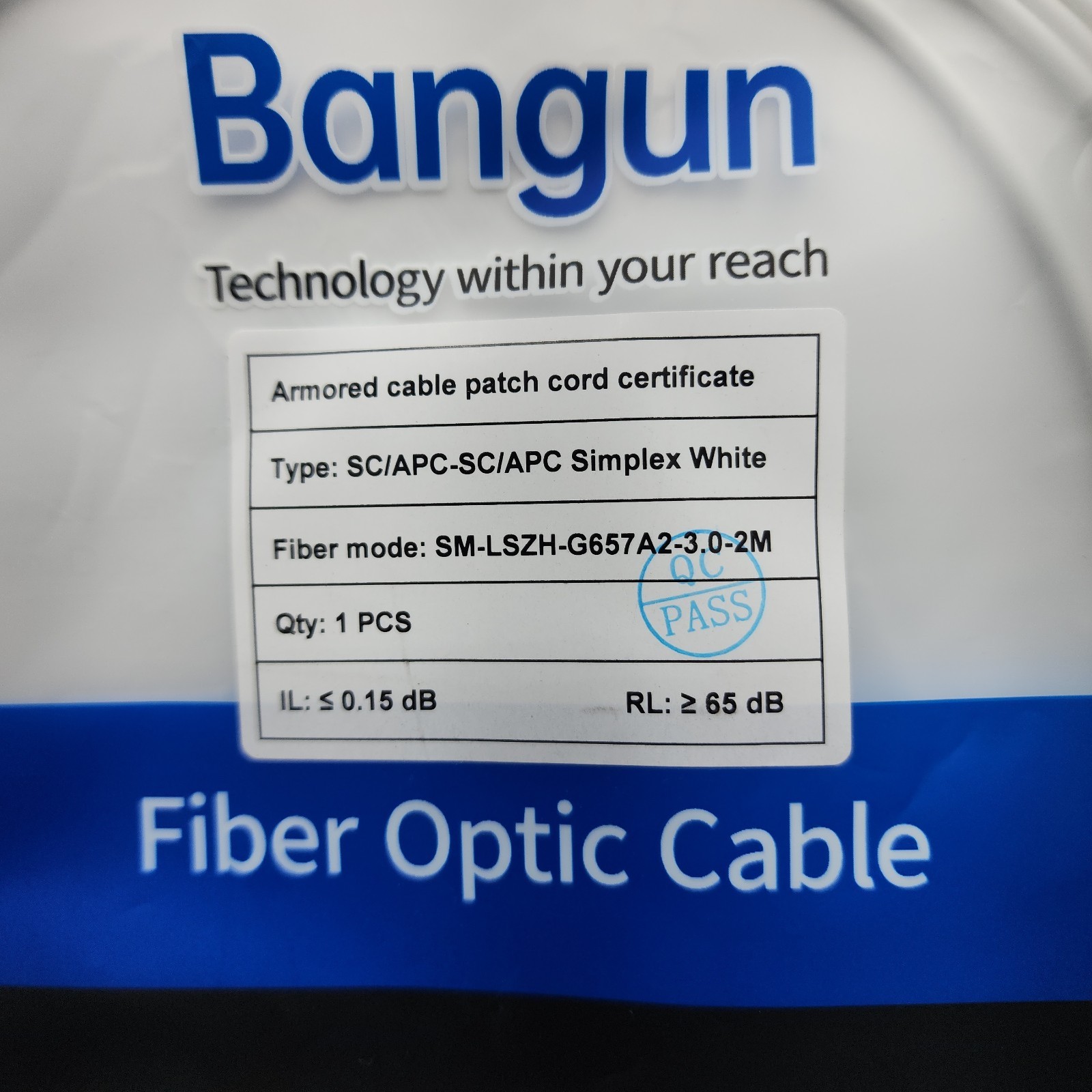 Bangun Fiber Optic Cable New SC/APC-SC/APC Simplex White See Photos