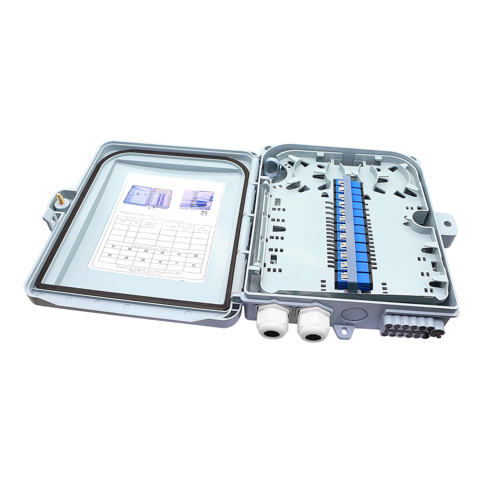 12-Core FTTH Fiber Distribution , IP65, 12-Port, Indoor/Outdoor Optical Fiber…
