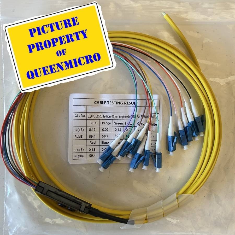 3m Meter 12 Fiber LC UPC Flat Fiber Optical SingleMode 9/12 Cable Ribbon Pigtail