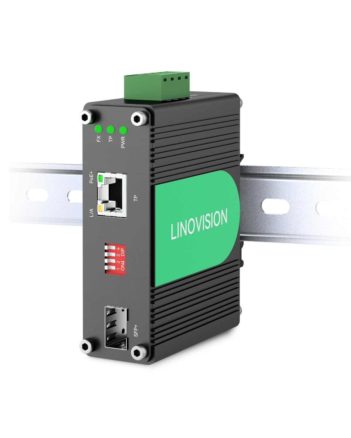 LINOVISION Industrial 10 Gigabit Ethernet Fiber POE+ Switch, small, black