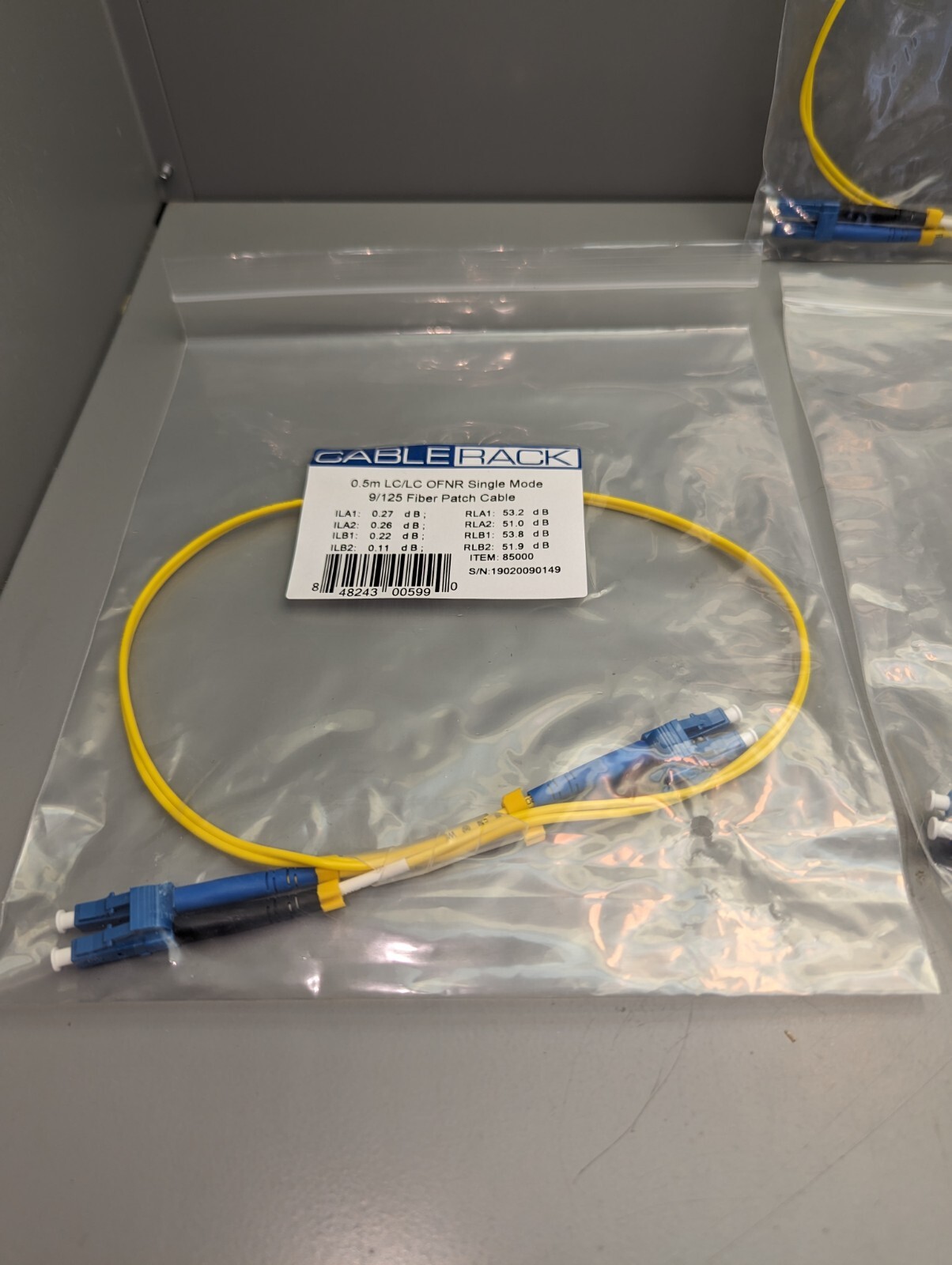 LOT OF FOUR 0.5m LC/LC Duplex 9/125 Single Mode Fiber Patch Cable Yellow