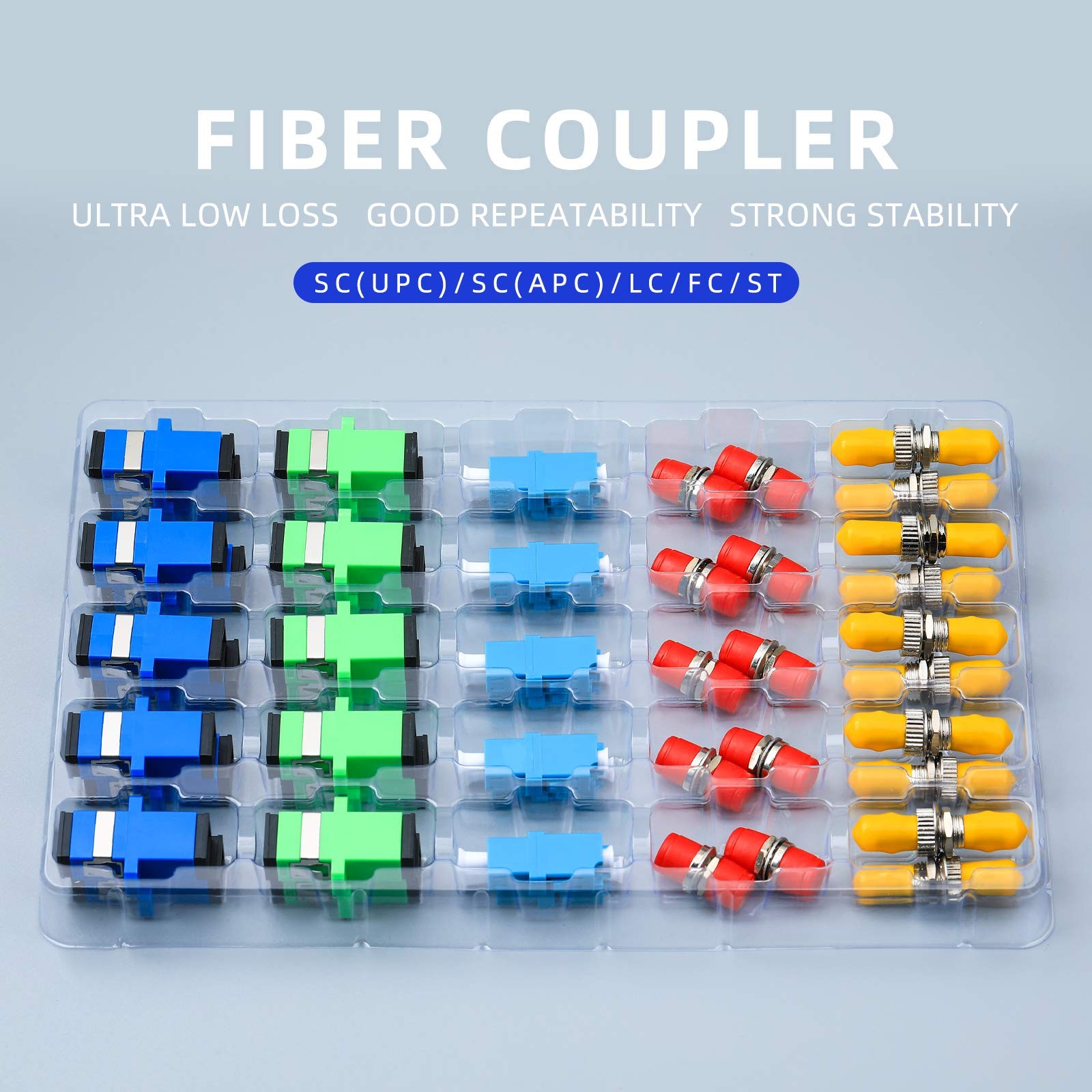 50Pcs/ Lots Fiber Optic Coupler Kit with SC/UPC,SC/APC,FC,LC,ST Five Types of…