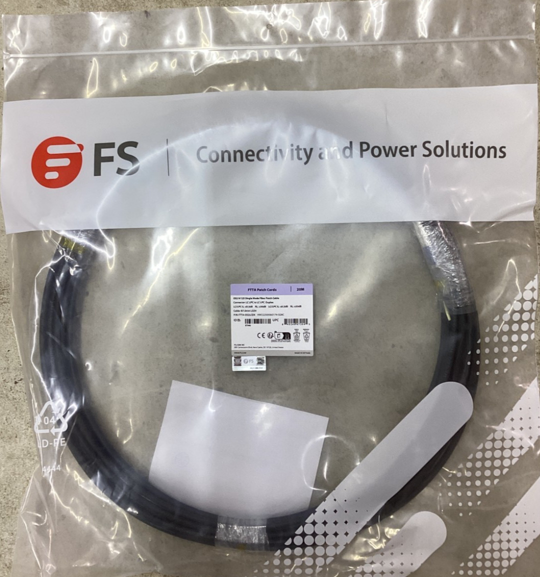 Lot of 3 FS 20M FTTA Fiber Patch Cords – OS2 9/125 SM – LC UPC Duplex – New Seal