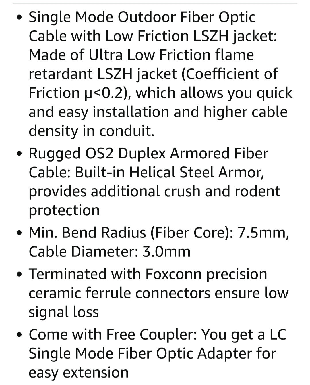100ft/30m LC to LC Armored Outdoor Fiber Optic Cable, Single Mode Duplex…