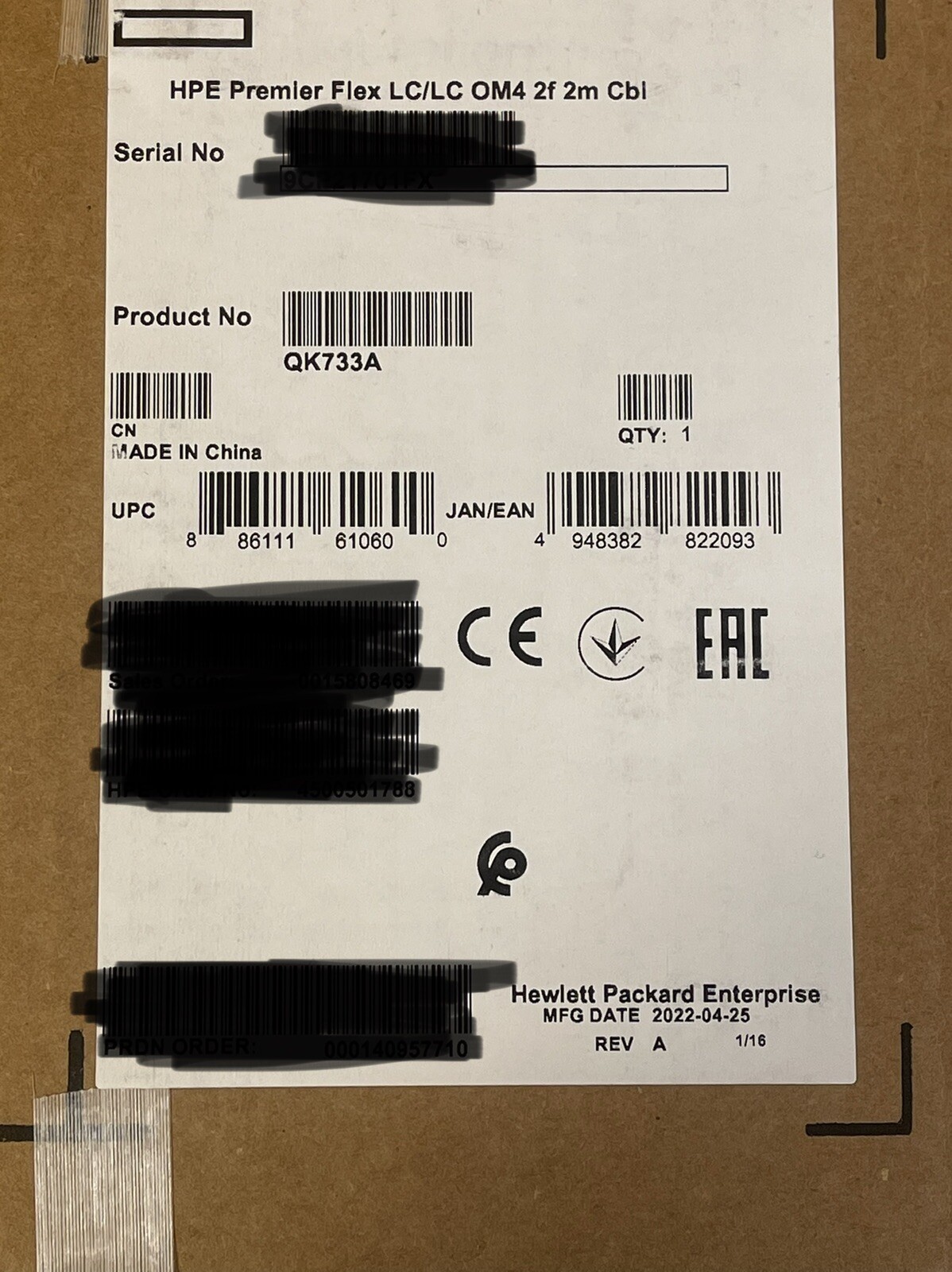 HPE Genuine 2M Premier Flex OM4 LC-LC Duplex Cable QK733A 2 Fiber 6.5ft 2 Meter