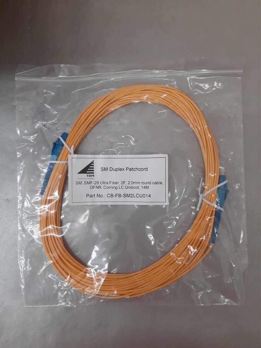 (Lot of 200) TRM CB-FB-SM2LCU014 Ultra Fiber Duplex 2.0mm Patchcords – 14M ea.