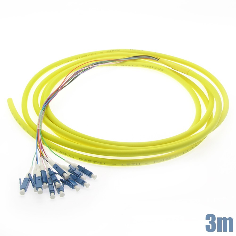 3M 12 Core LC UPC Single Mode Fiber Optic Optical Pigtail Cable Yellow