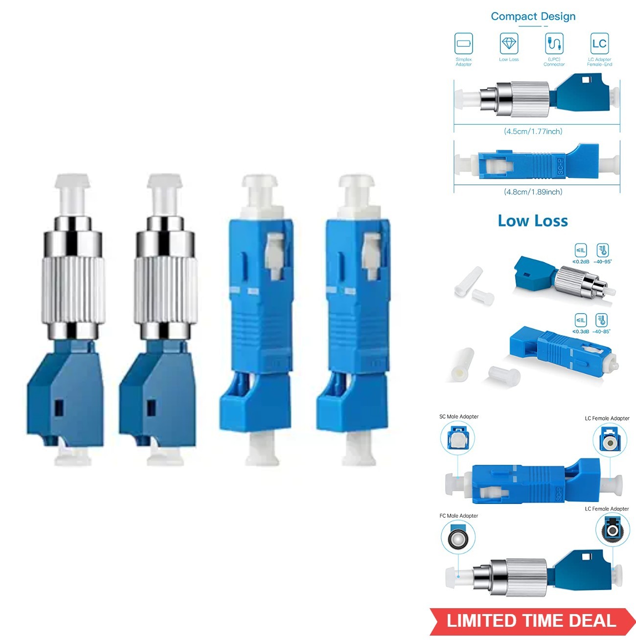 Fiber Optic Adapter 2 Pack FC Male to LC Female SC to LC SM Hybrid