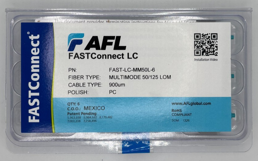 AFL FAST-LC-MM50L-6 FastConnect LC OM3/OM4 Fiber Optic Connectors 6-Pack New