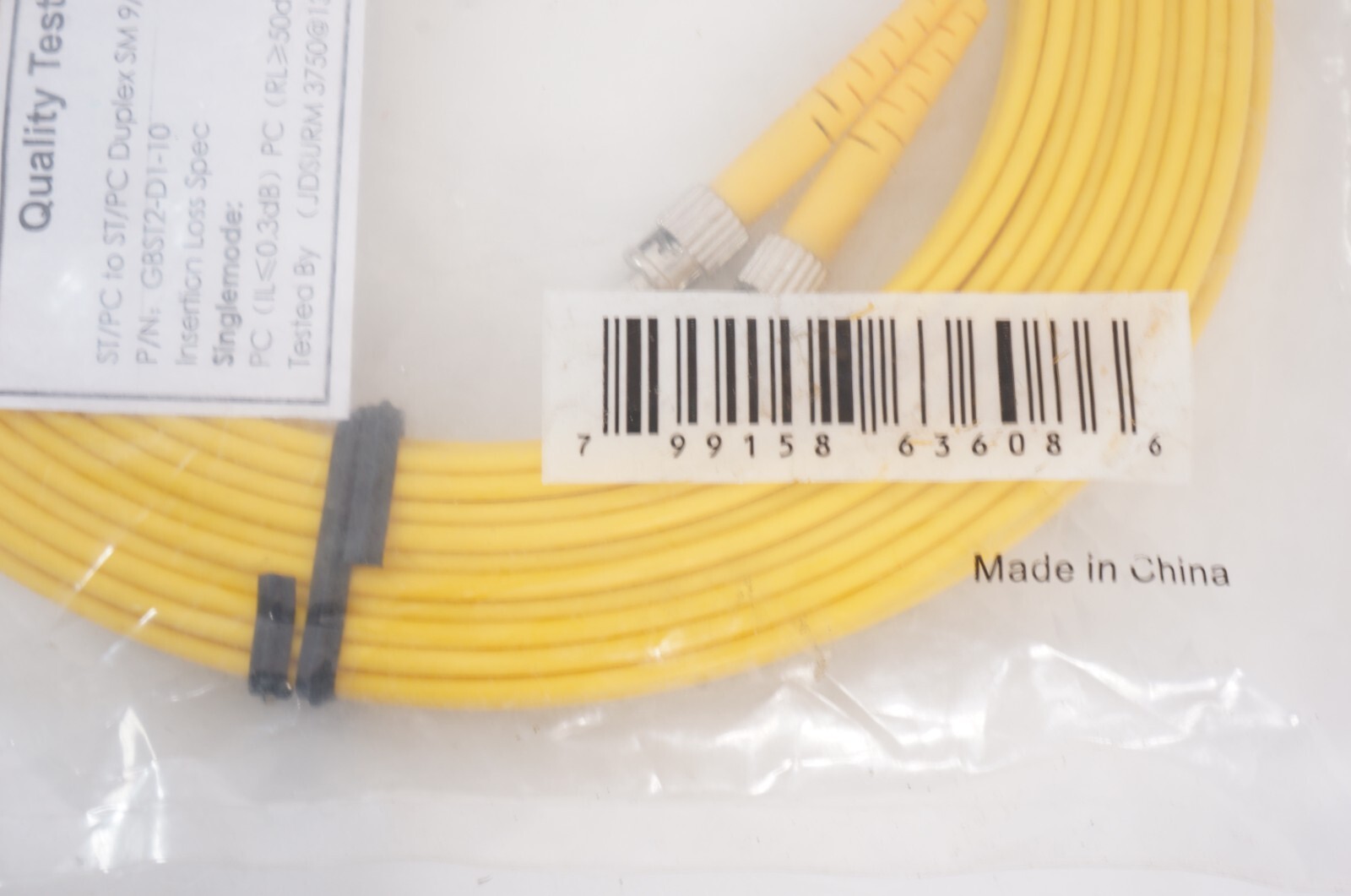 Allen Tel GBST2-D1-10 Duplex ST to ST Fiber Optic Patch Cord, Singlemode, 10 M