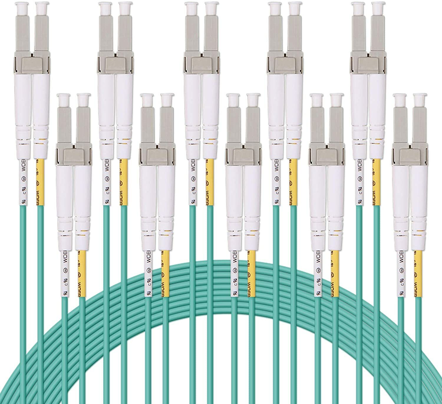 Lot of 10 OM3 LC to LC Fiber Optic Patch Cable Duplex Multimode 50/125 UPC 1~10m