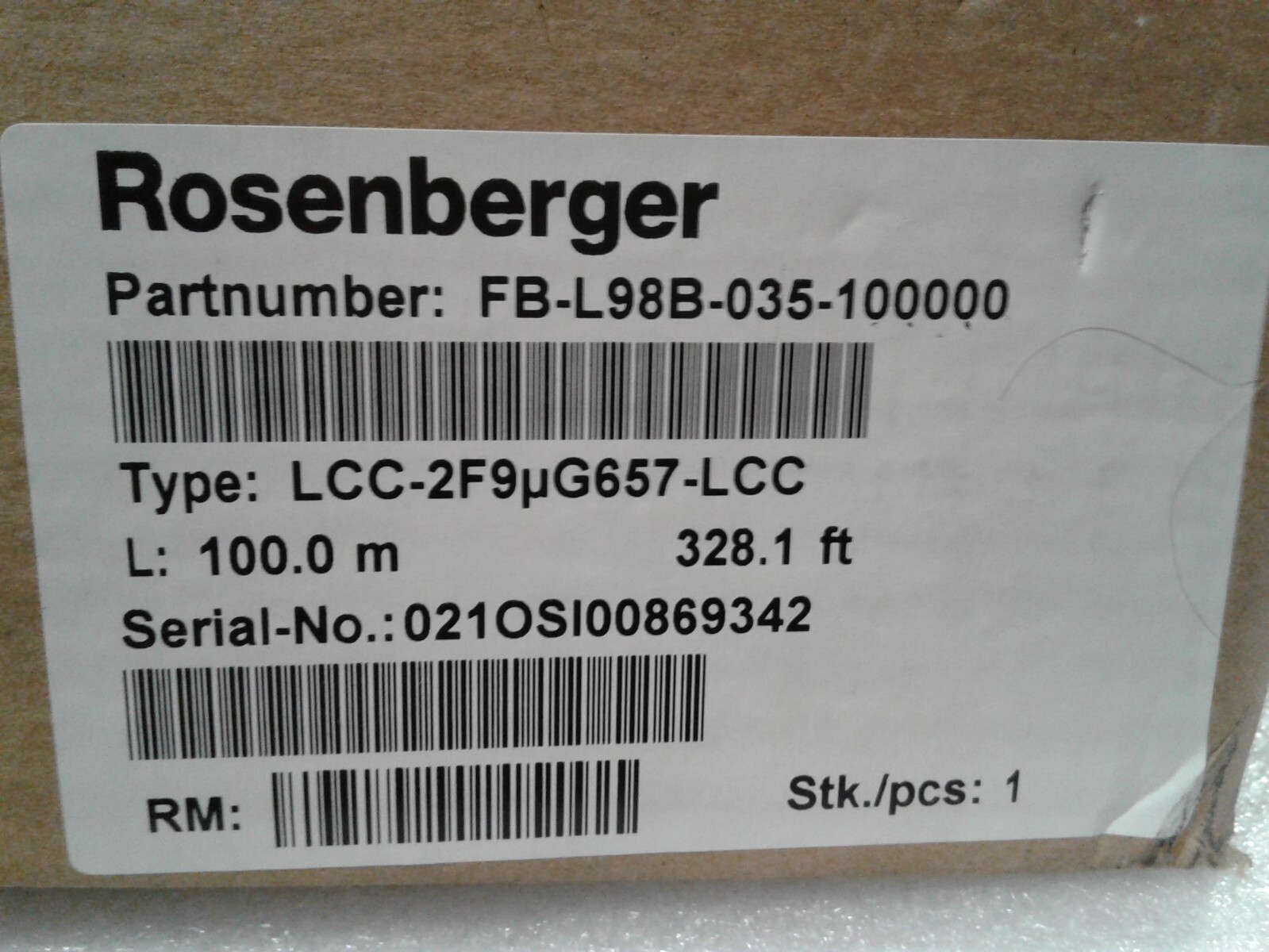 Rosenberger FB-L98B-035-100000 Fiber Optic Cable LCC-2F9uG657-LCC 100 m 328 ft