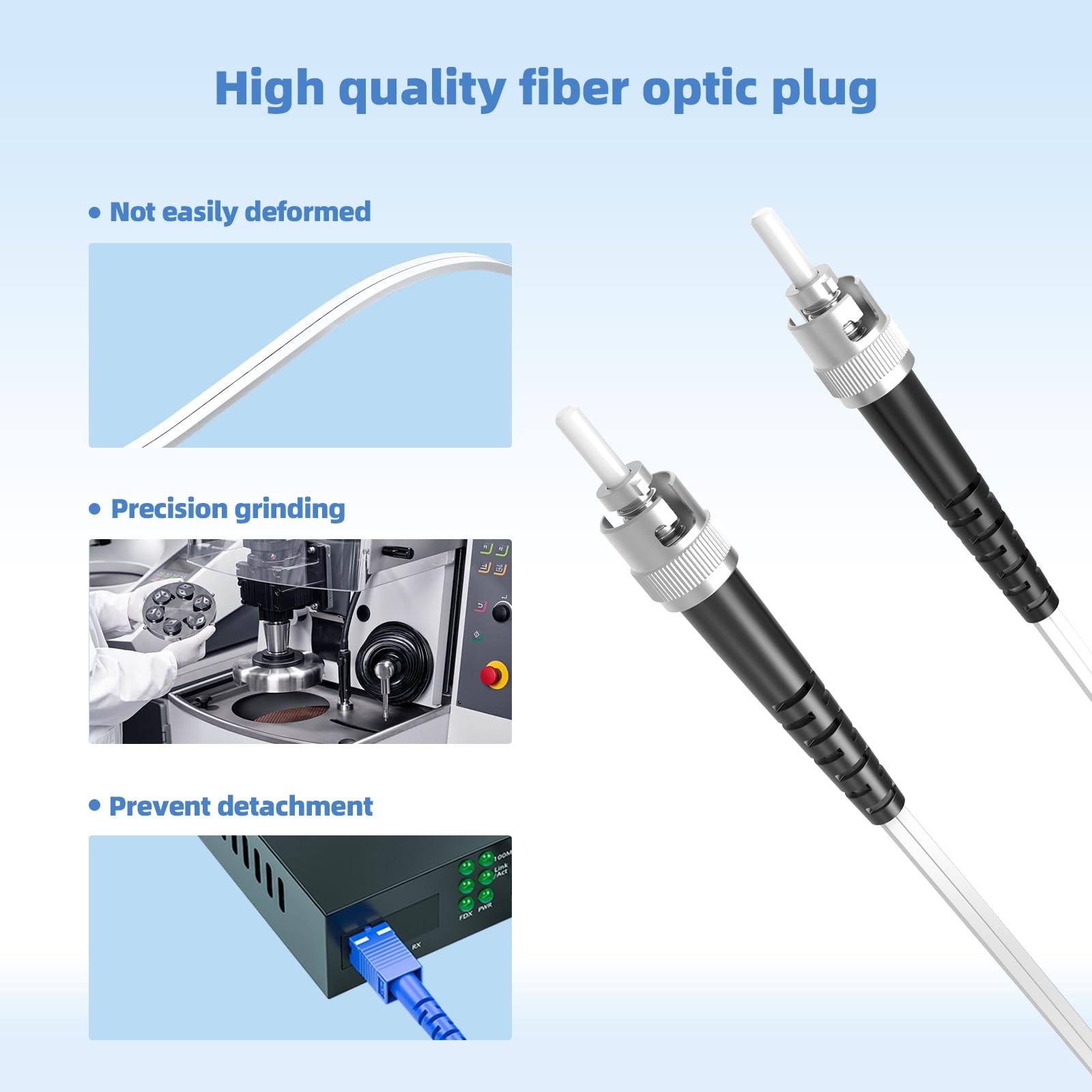 Fiber Optic Internet Cable 30 Ft ST/UPC to ST/UPC Indoor Patch Single Mode White