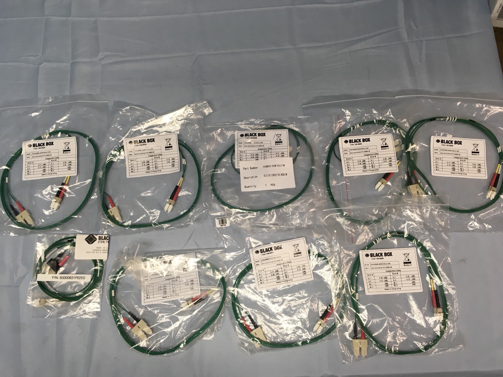 9 NEW Black Box FOCMR62-002M-SCLC-GN Duplex FOP Cable 6.5-ft SC-LC Green