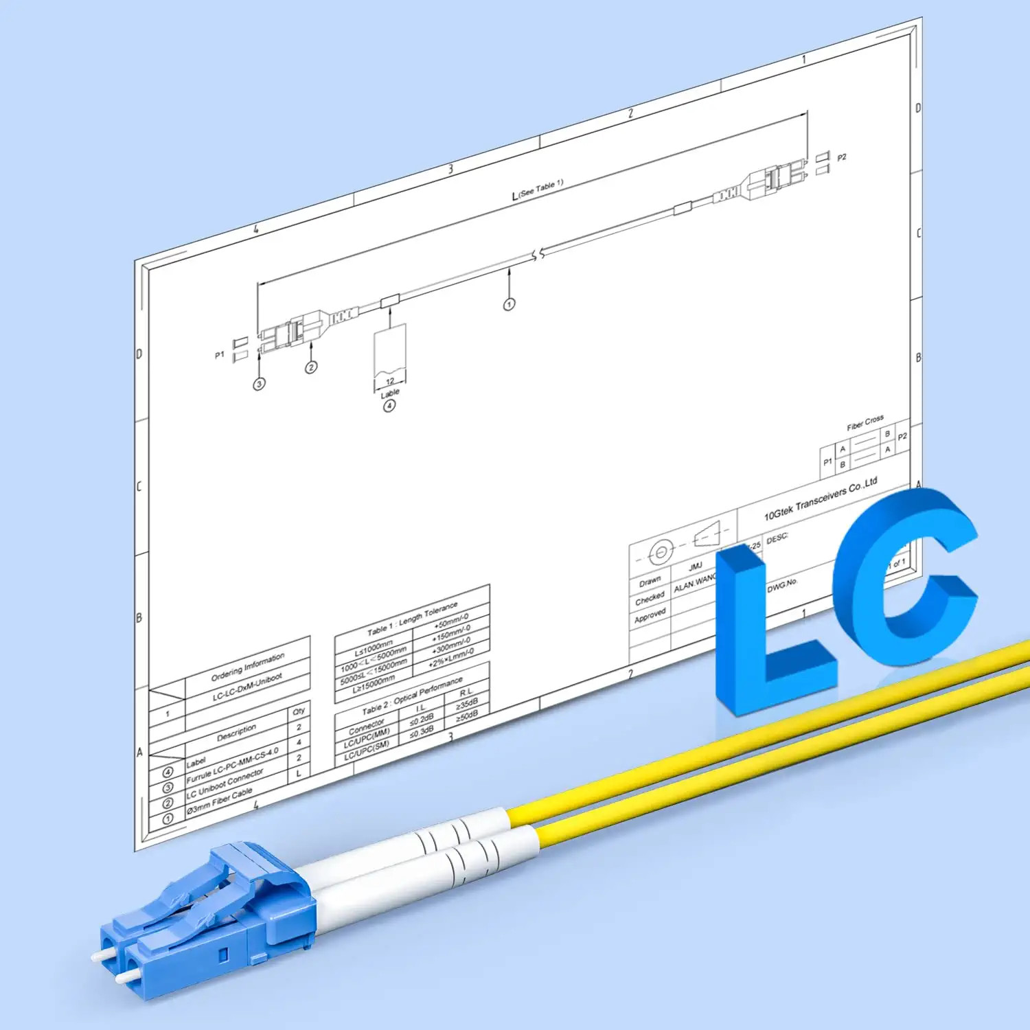 10G OS2 LC to LC Fiber Optic Cable Singlemode LC Duplex UPC OS2 Fiber Patch