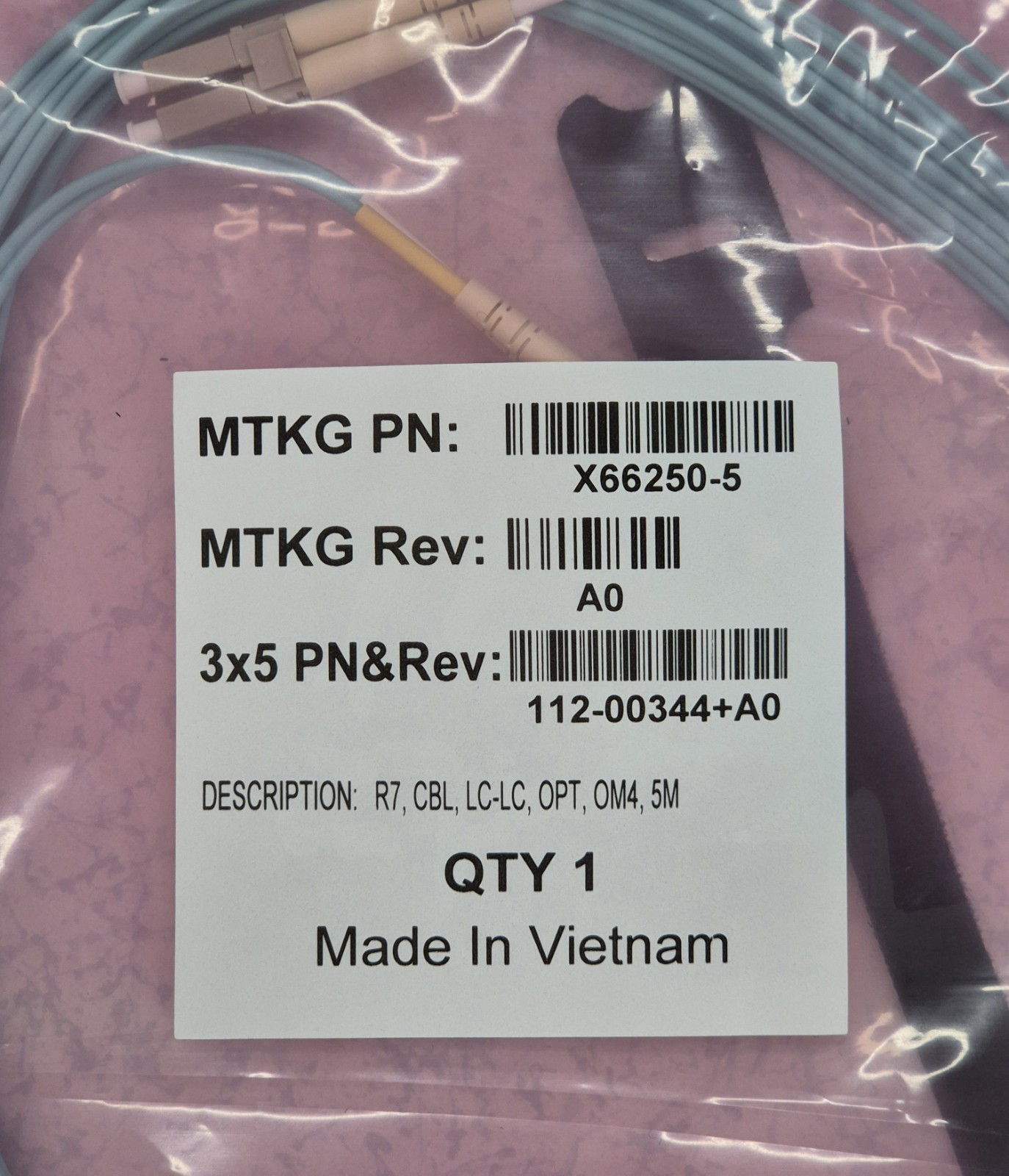 4x NetApp X66250-5 LC-LC Multimode OM4 Duplex Fibre Fiber Cable 5m New