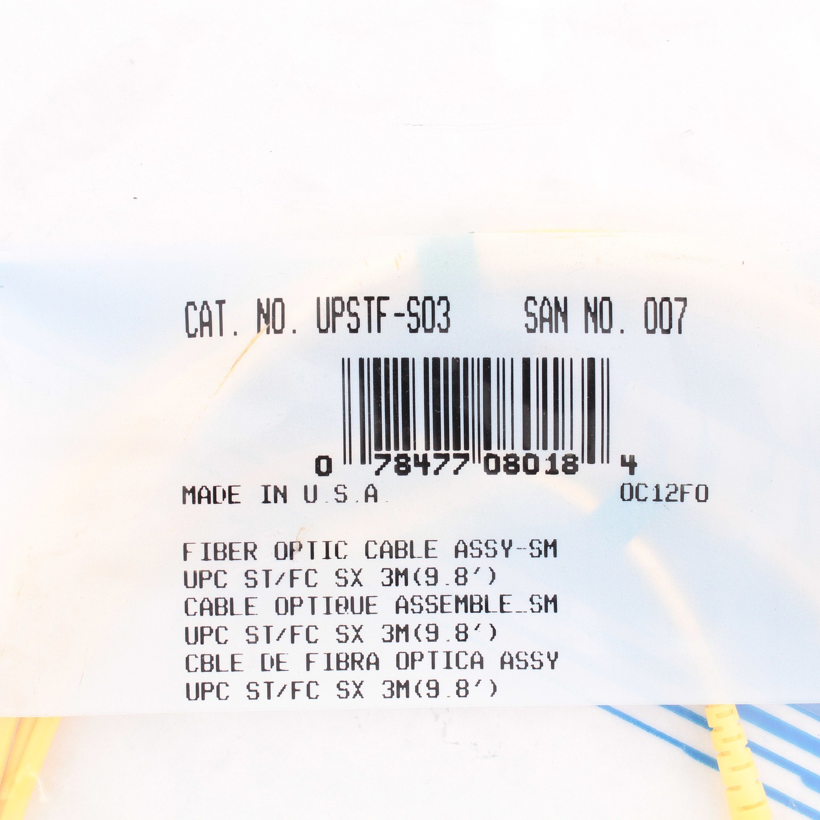 3M Leviton Fiber Optic Single-Mode Simplex Patch Cable Cord ST FC UPC UPSTF-S03