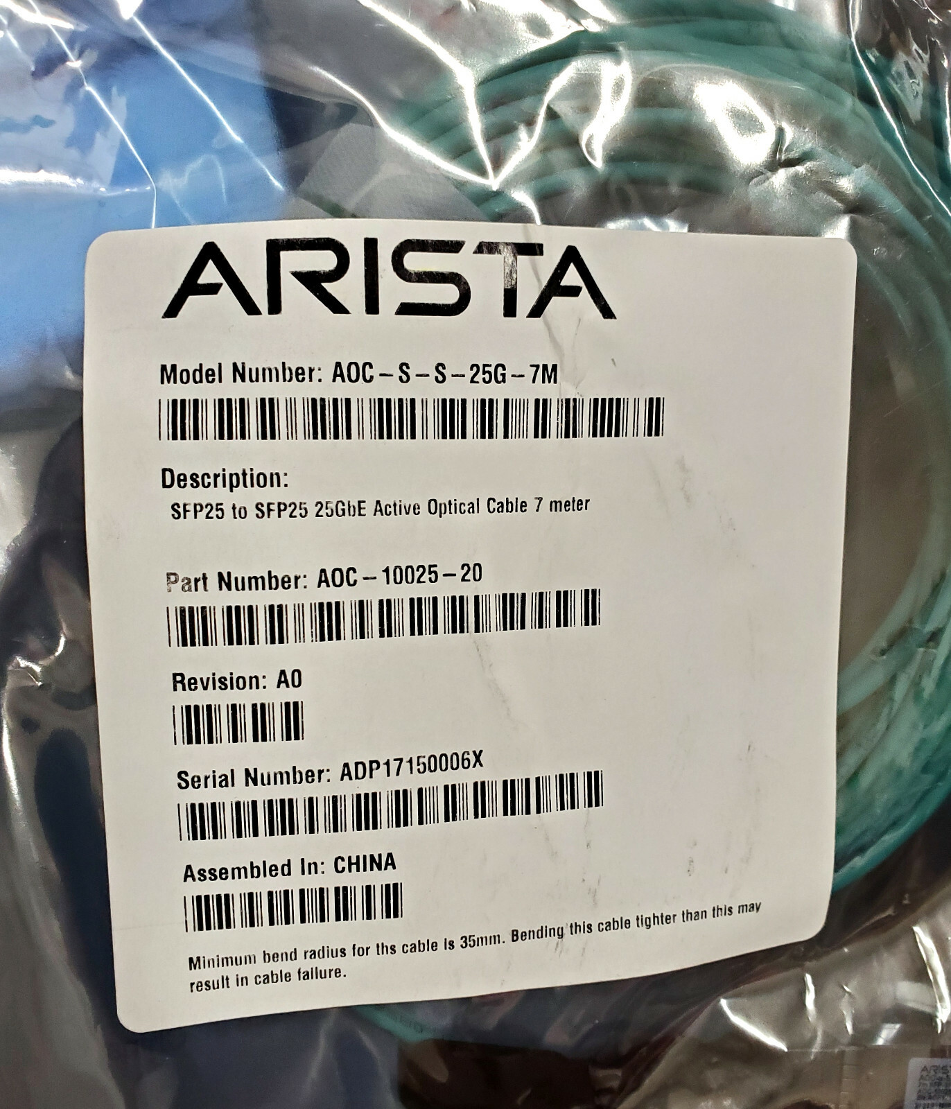 Arista 25GbE SFP28 7M Active Optical Cable AOC-S-S-25G-7M