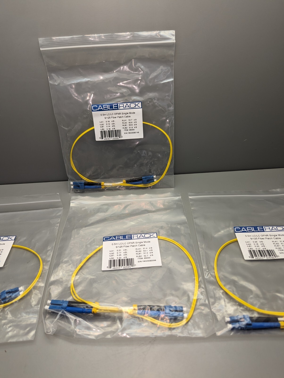 LOT OF FOUR 0.5m LC/LC Duplex 9/125 Single Mode Fiber Patch Cable Yellow