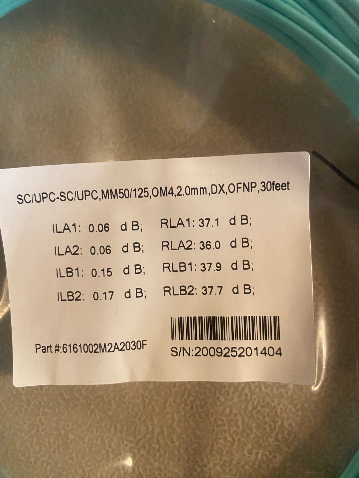 Fiber cable sc/upc-sc/upc,mm50/125,om4,2.0mm,dx, ofnp ,30feet (Lot of 10)