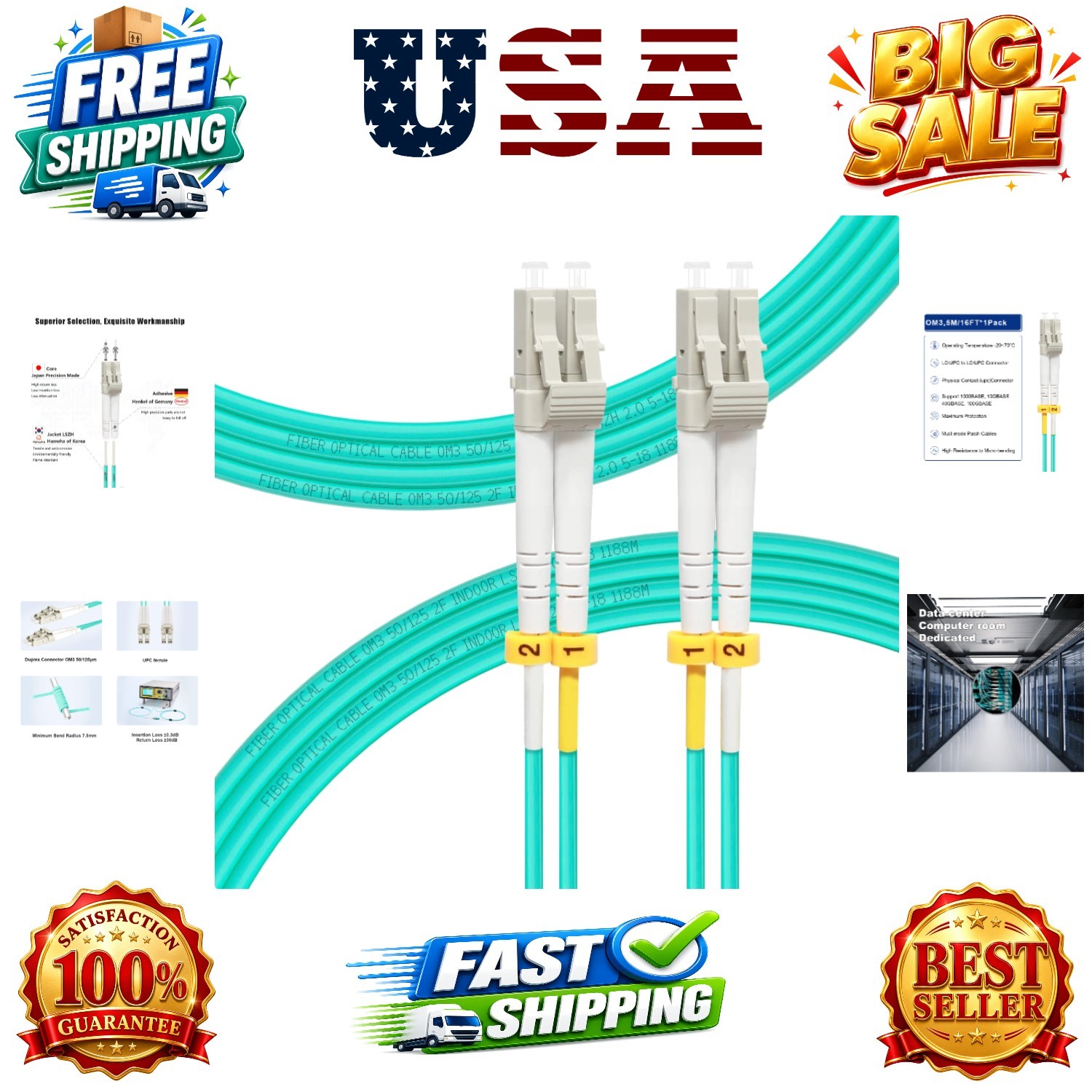 LC to LC Fiber Patch Cable OM3 Multimode 5M/16ft | Duplex, 50/125um MMF, MM M…