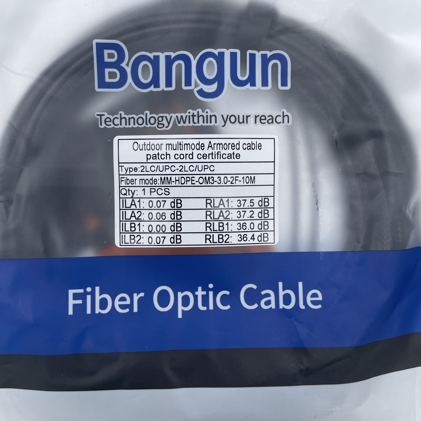 Bangun 30ft 10 Meter Armored Multimode OM3 Fiber Optic Cable 2LC/UPC-2LC/UPC