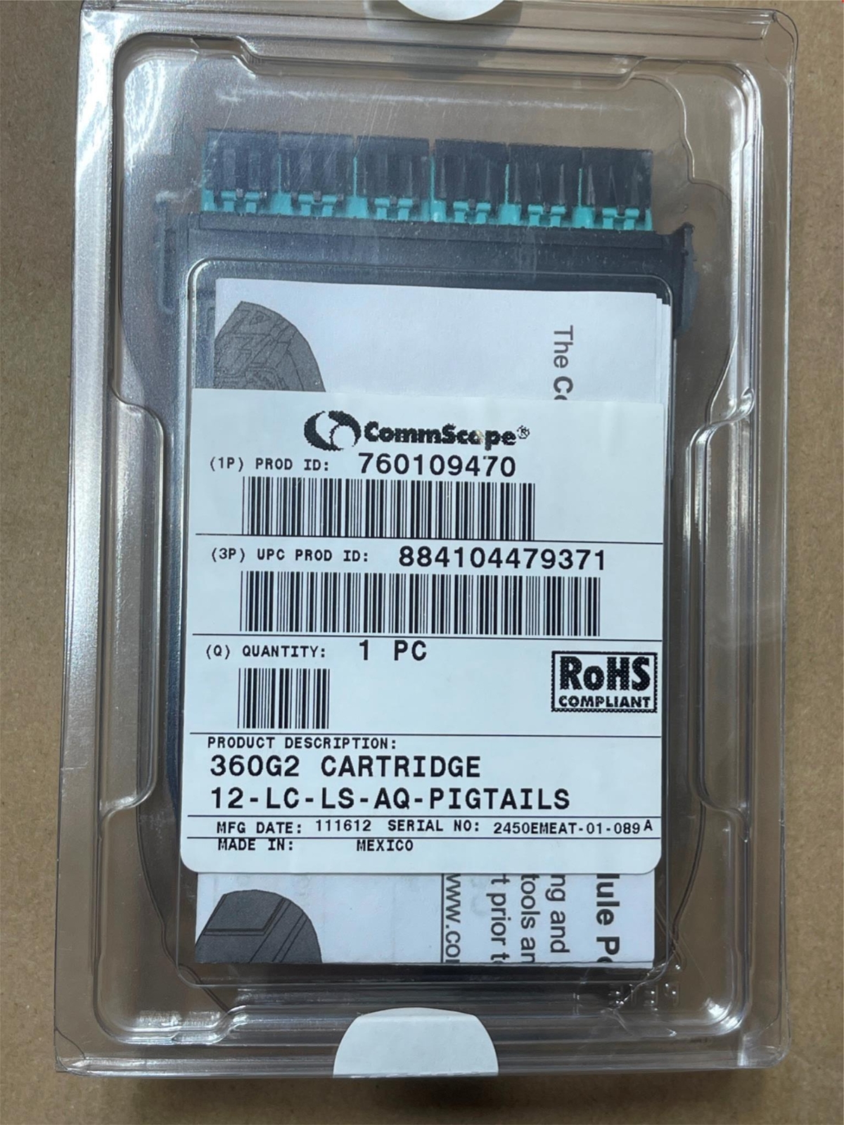 Commscope 360G2 Multimode OM4 Fiber Cartridge 12-LC-LS-AQ-PIGTAILS Cassette 12LC