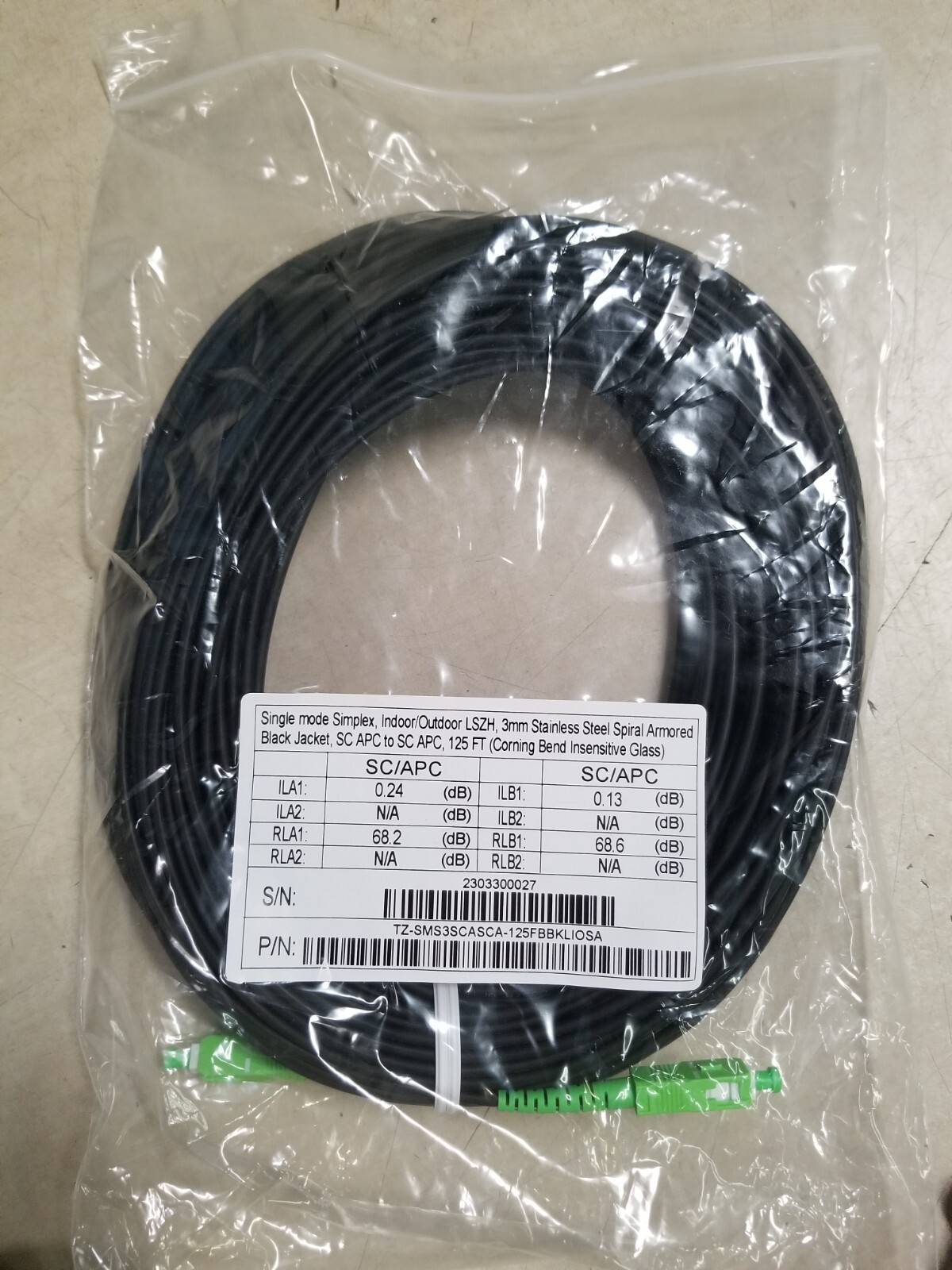 Simplex Indoor/Outdoor SC/APC to SC/APC Micron Fiber Cable – 100 Feet