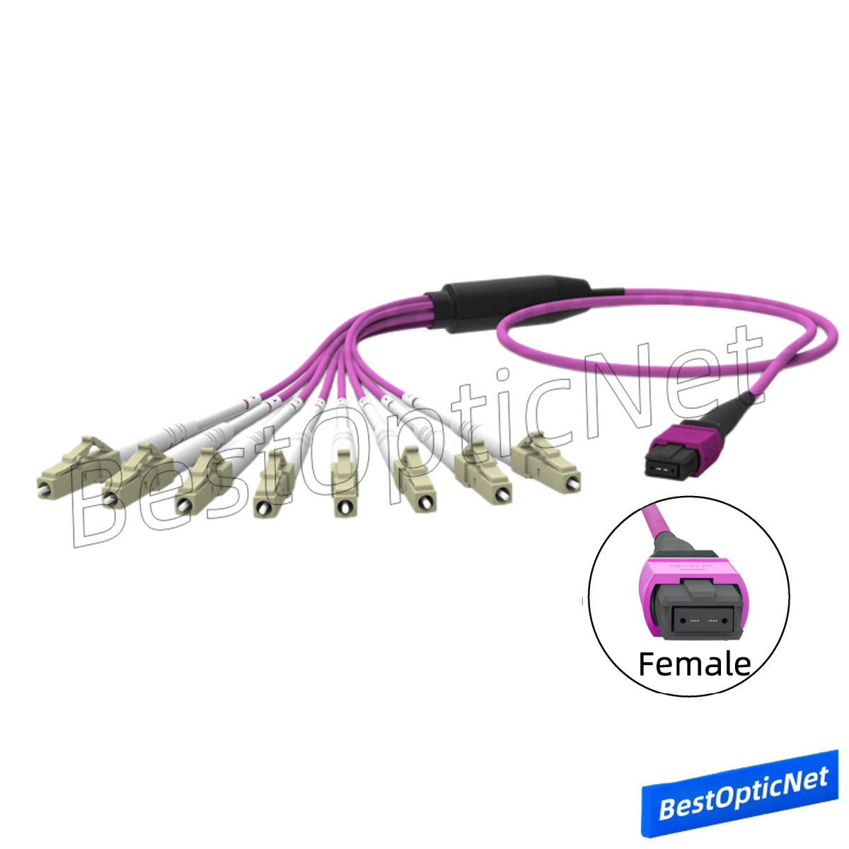 1-15m MPO to LC OM4 8 12F Breakout Fan Fiber Optic Patch Cord Cable 40G to 10G
