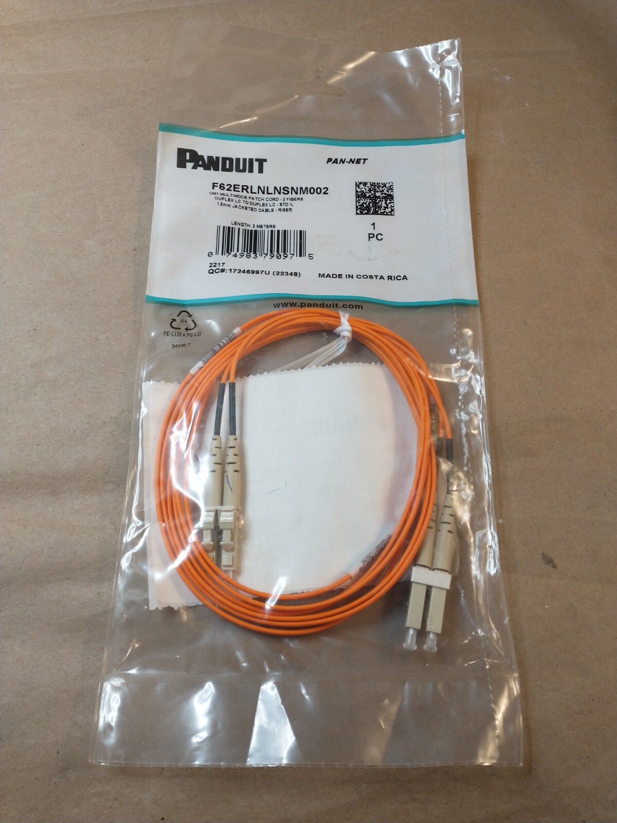 Panduit F62ERLNLNSNM002 OM1 Multimode Patch Cord 2M Long – Fast Ship
