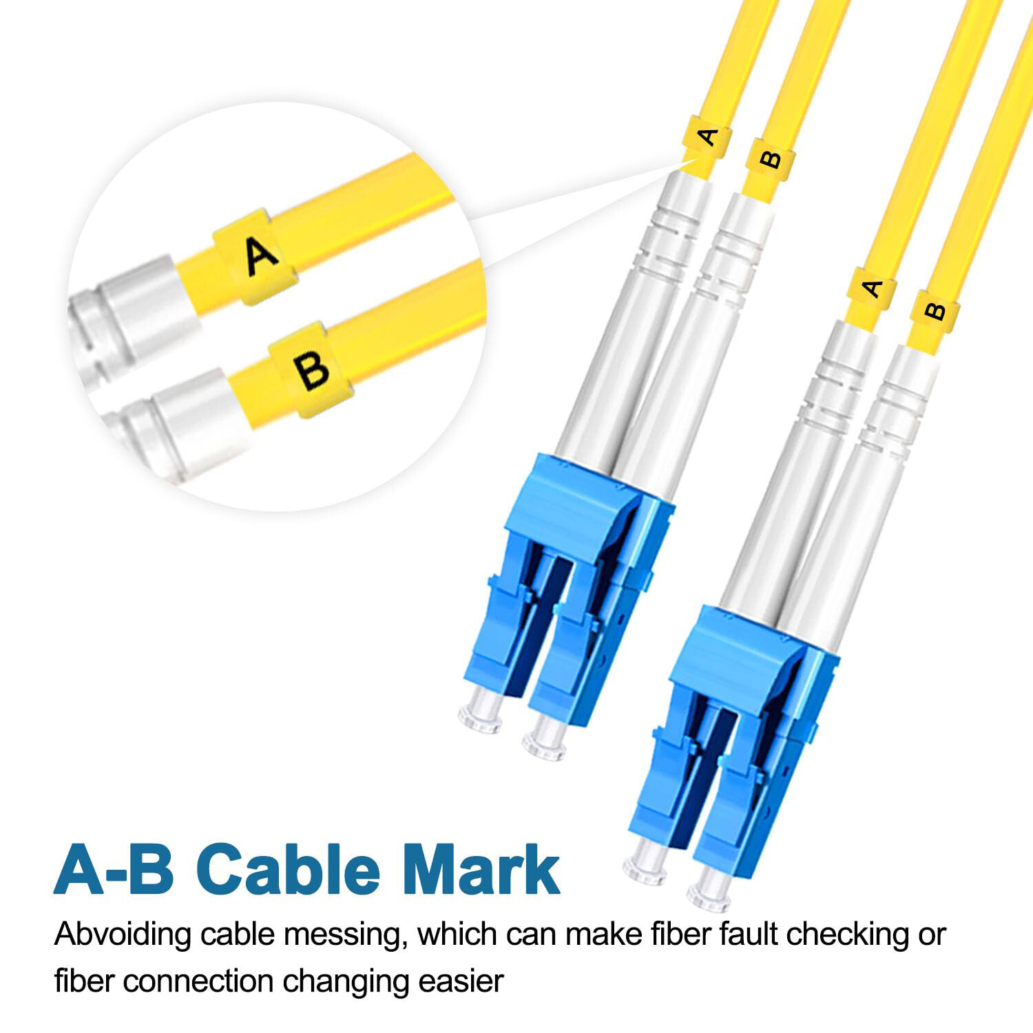 (10 Pack) LC to LC UPC OS2 Duplex Single-Mode Fiber Optic Patch Cable – Jumper