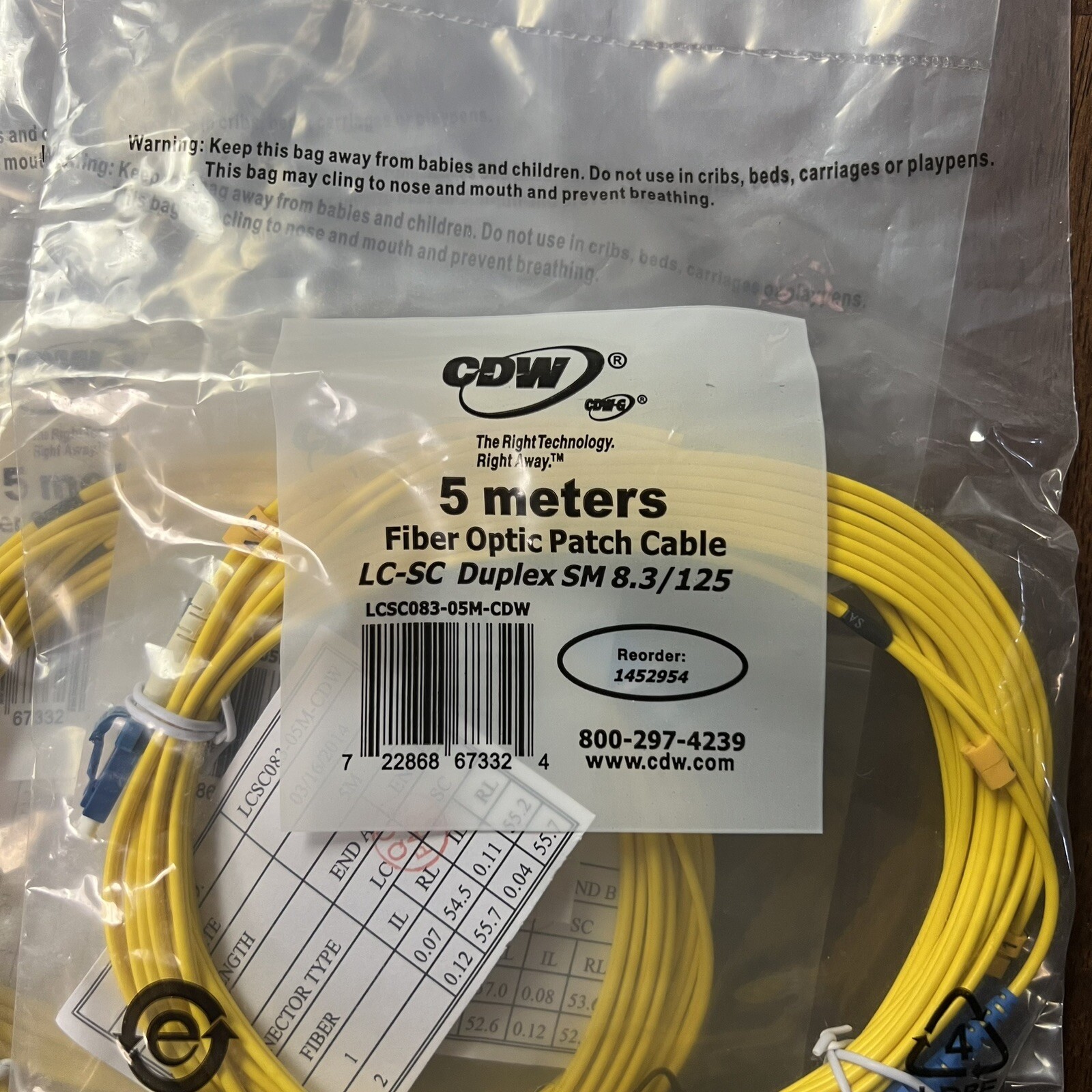 7 Lot-5m LC to SC Duplex Single Mode 8.3/125 Fiber Optic Optical Patch Cable 16′
