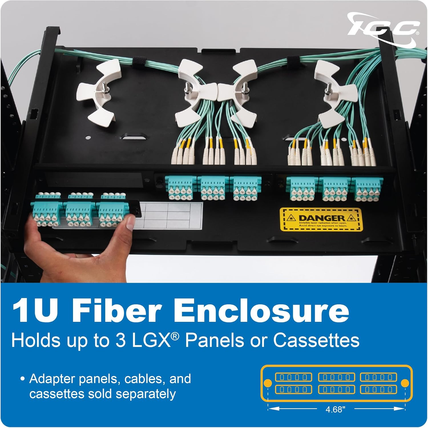 1U Fiber Optic Rack Mount Enclosure – 3 Slots for LGX Compatible Adapter Panels