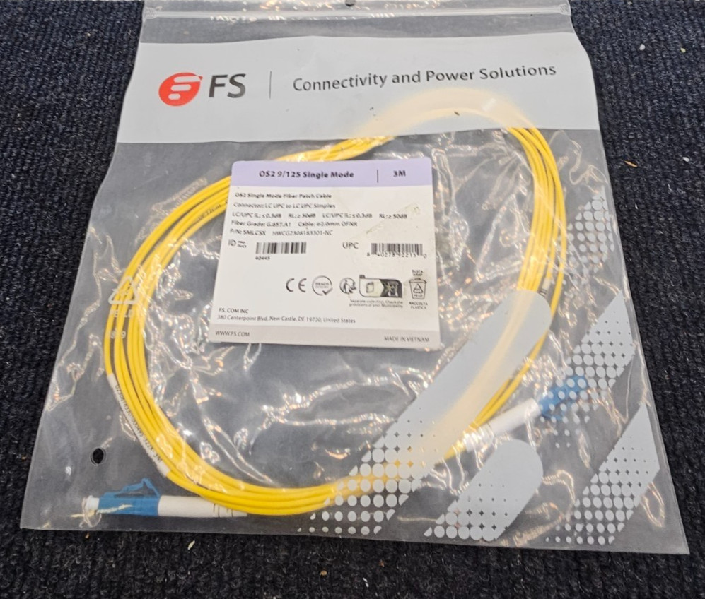 (QTY 2) FS SMLCSX: OS2 9/125 Single Mode Fiber Patch Cable 3M