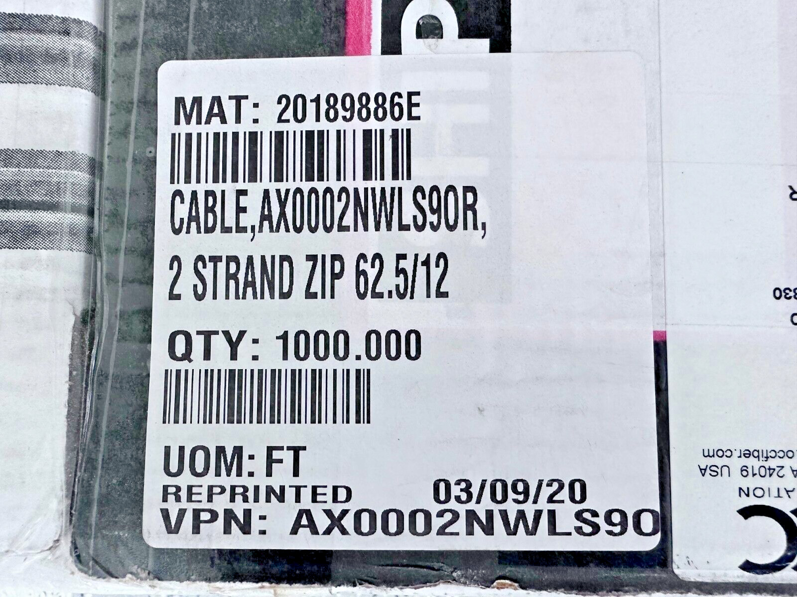 NEW 1000 FT LASER ULTRA FOX OM1 2 STRAND FIBER OPTIC CABLE 62.5/125 MULTIMODE